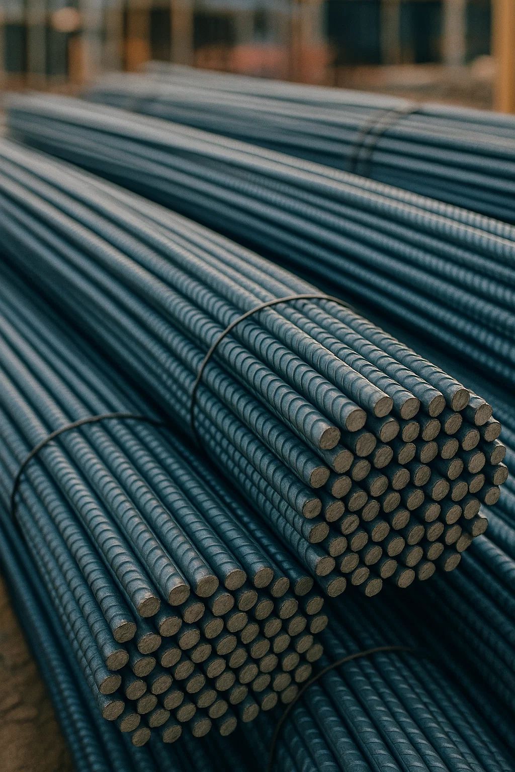Steel rebar bundles for concrete reinforcement in construction projects