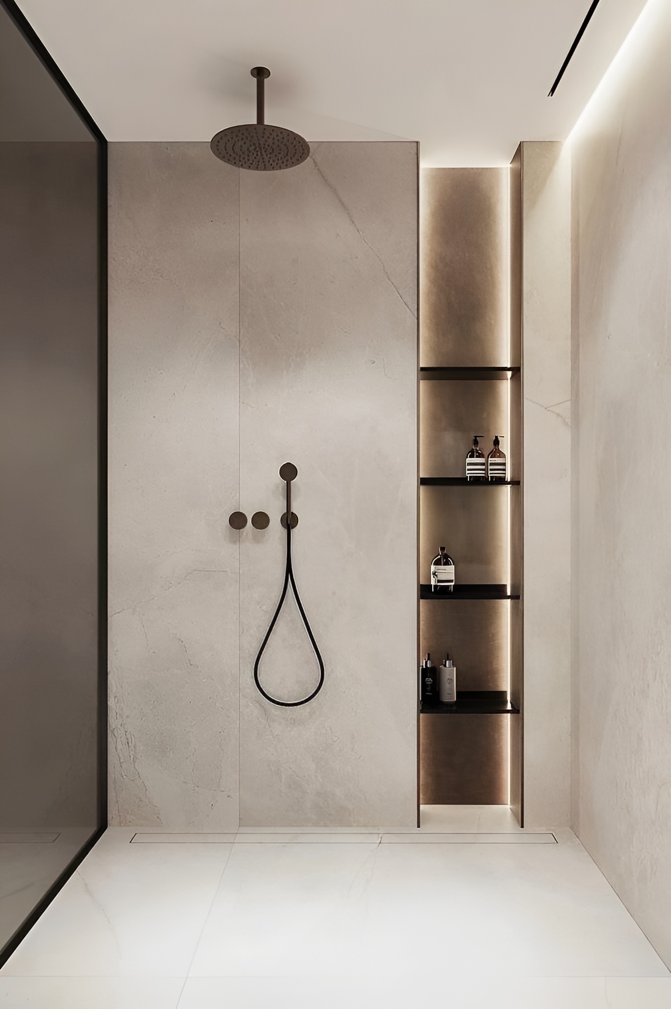 Rain shower system with thermostatic control for luxury bathrooms