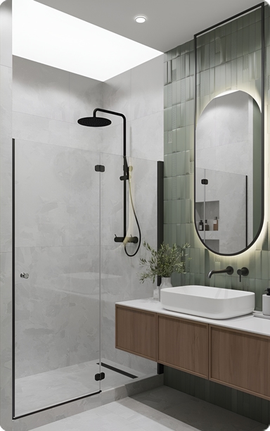 Overhead rain shower head with chrome finish