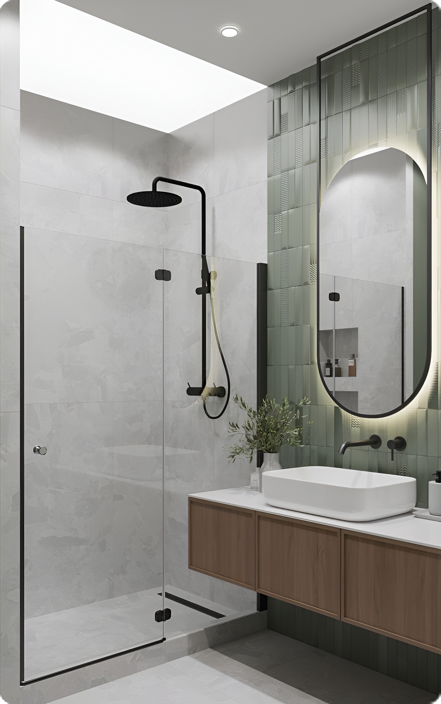 Overhead rain shower head with chrome finish