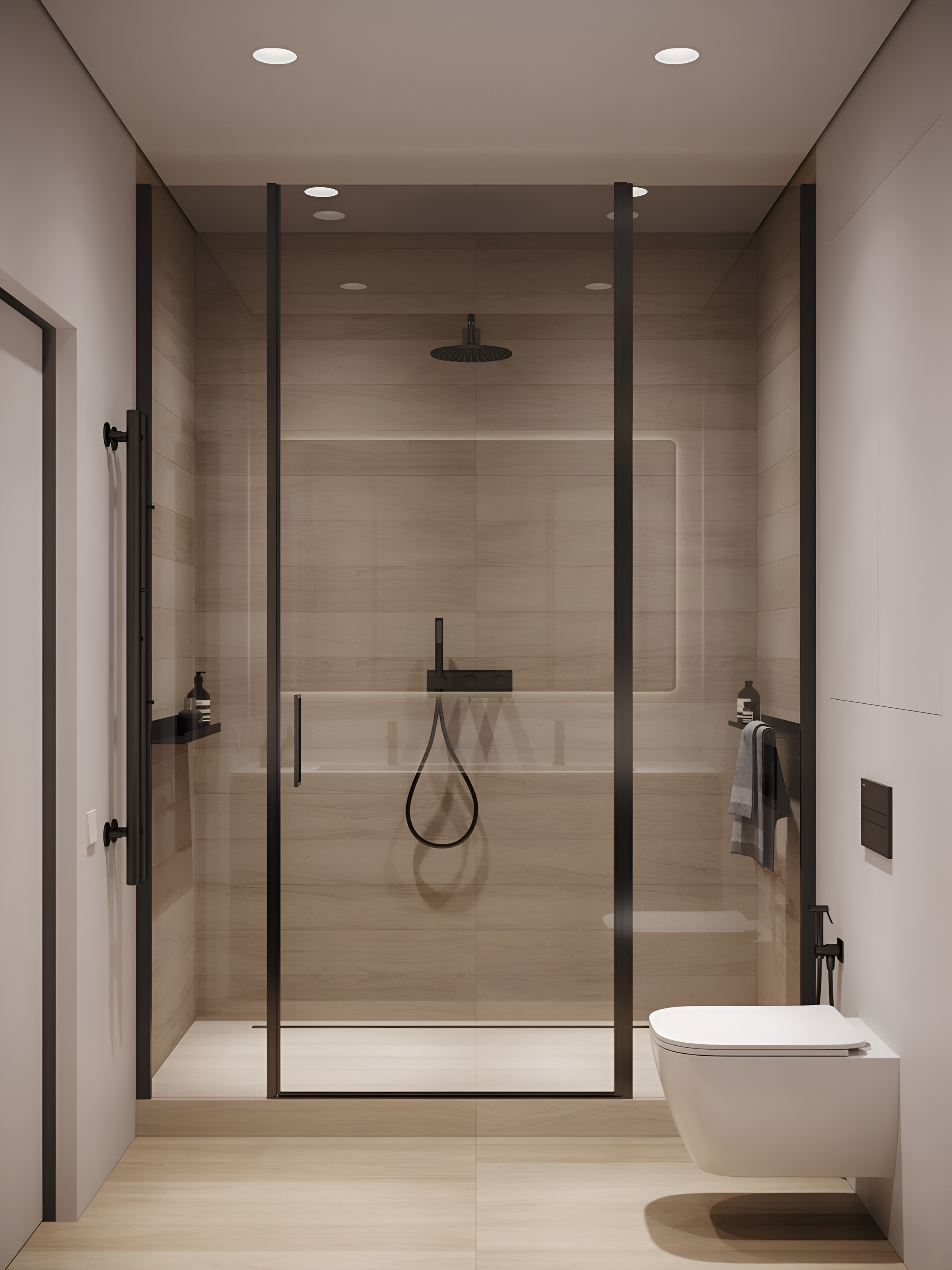 Matte black shower system for hotel and resort applications