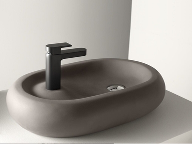 Rectangular countertop basin in matte ceramic finish