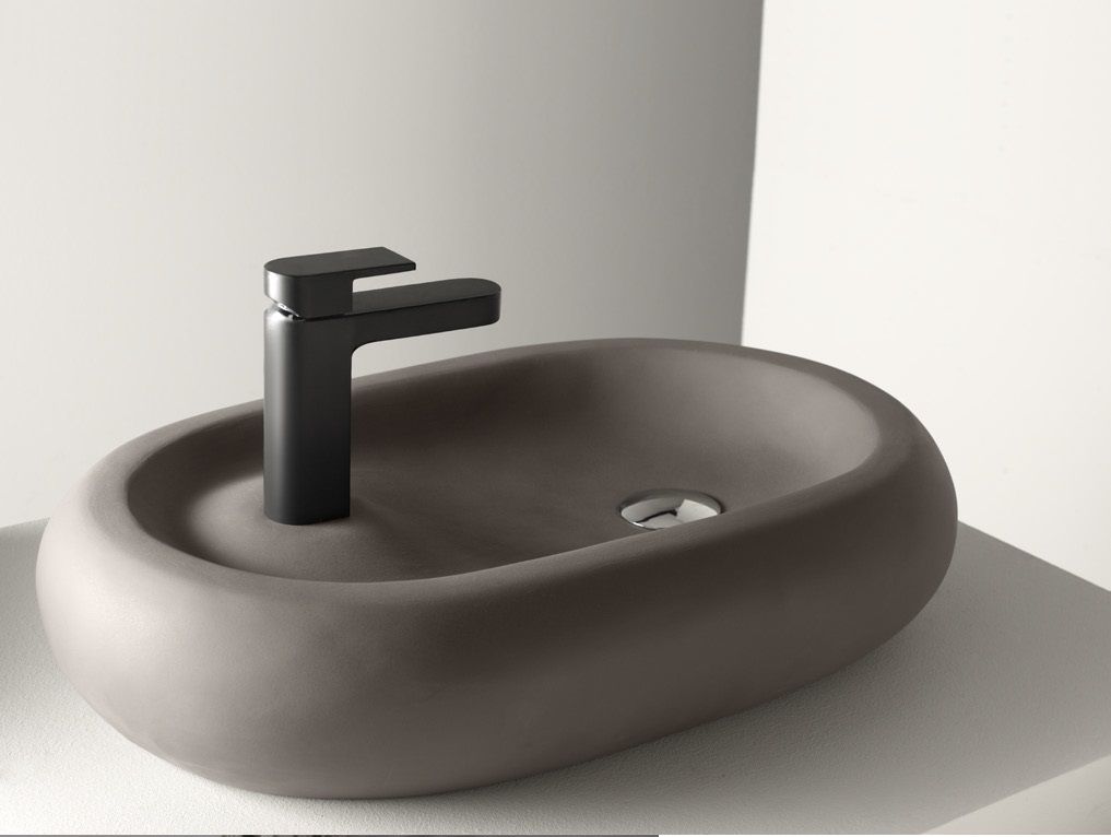 Rectangular countertop basin in matte ceramic finish