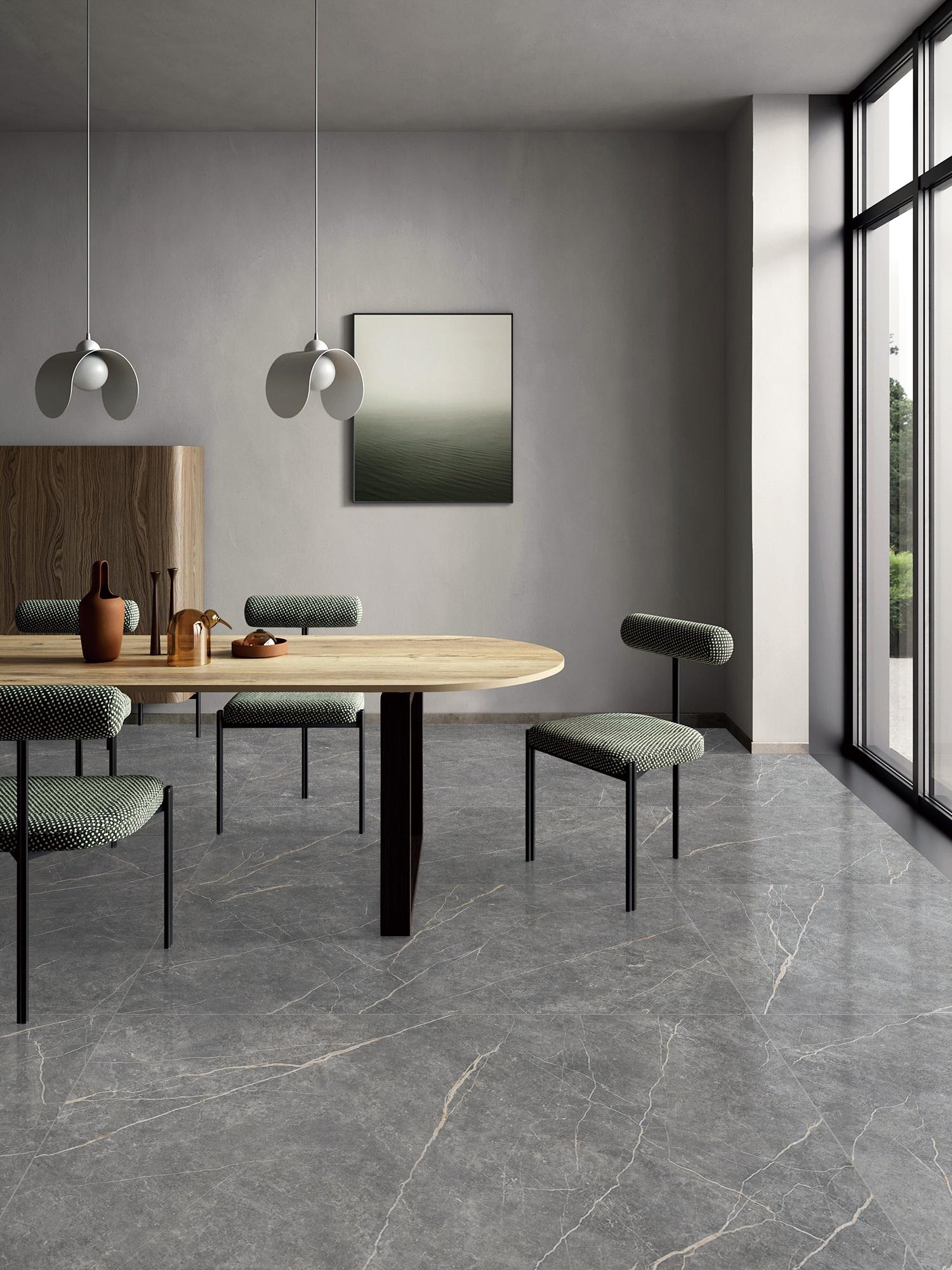 Wide plank wood-look tiles for modern interior spaces