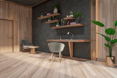 Wood-look porcelain floor tiles by France AJ Materials