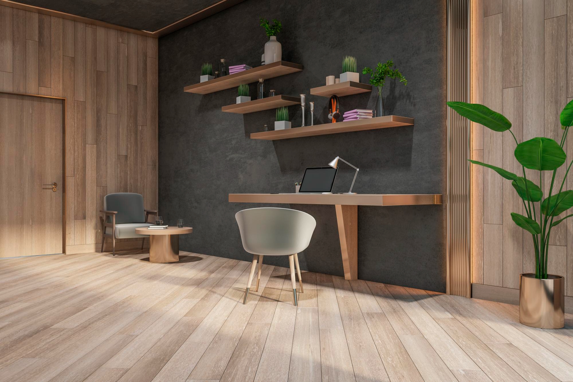 Wood-look porcelain floor tiles by France AJ Materials